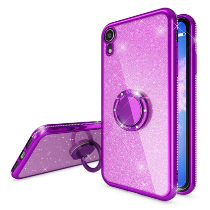 NALIA Ring Hülle kompatibel mit Apple iPhone XR, Glitzer Handyhülle Ultra-Slim Silikon Case Back-Cover mit 360-Grad Fingerhalterung, Schutzhülle Glitter Handy-Tasche Bumper Etui Skin