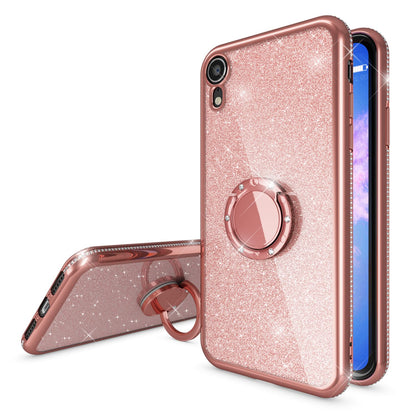 NALIA Ring Hülle kompatibel mit Apple iPhone XR, Glitzer Handyhülle Ultra-Slim Silikon Case Back-Cover mit 360-Grad Fingerhalterung, Schutzhülle Glitter Handy-Tasche Bumper Etui Skin