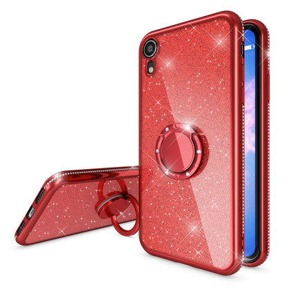 NALIA Ring Hülle kompatibel mit Apple iPhone XR, Glitzer Handyhülle Ultra-Slim Silikon Case Back-Cover mit 360-Grad Fingerhalterung, Schutzhülle Glitter Handy-Tasche Bumper Etui Skin