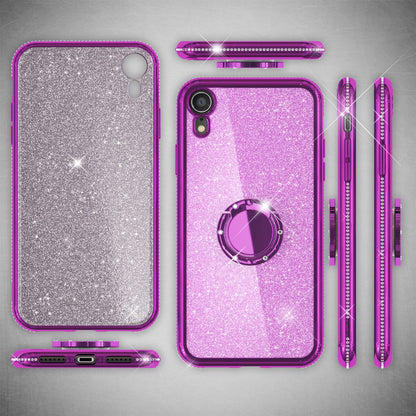 NALIA Ring Hülle kompatibel mit Apple iPhone XR, Glitzer Handyhülle Ultra-Slim Silikon Case Back-Cover mit 360-Grad Fingerhalterung, Schutzhülle Glitter Handy-Tasche Bumper Etui Skin