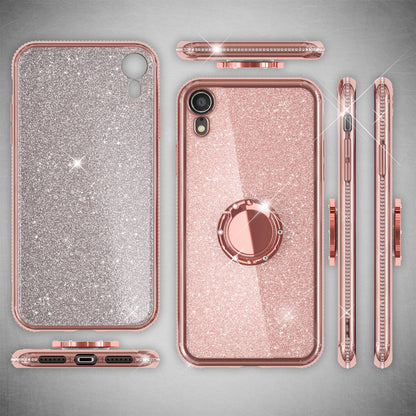 NALIA Ring Hülle kompatibel mit Apple iPhone XR, Glitzer Handyhülle Ultra-Slim Silikon Case Back-Cover mit 360-Grad Fingerhalterung, Schutzhülle Glitter Handy-Tasche Bumper Etui Skin