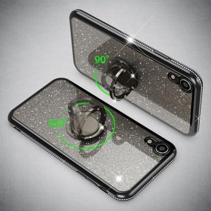 NALIA Ring Hülle kompatibel mit Apple iPhone XR, Glitzer Handyhülle Ultra-Slim Silikon Case Back-Cover mit 360-Grad Fingerhalterung, Schutzhülle Glitter Handy-Tasche Bumper Etui Skin