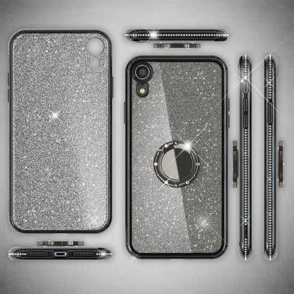 NALIA Ring Hülle kompatibel mit Apple iPhone XR, Glitzer Handyhülle Ultra-Slim Silikon Case Back-Cover mit 360-Grad Fingerhalterung, Schutzhülle Glitter Handy-Tasche Bumper Etui Skin