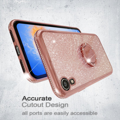 NALIA Ring Hülle kompatibel mit Apple iPhone XR, Glitzer Handyhülle Ultra-Slim Silikon Case Back-Cover mit 360-Grad Fingerhalterung, Schutzhülle Glitter Handy-Tasche Bumper Etui Skin
