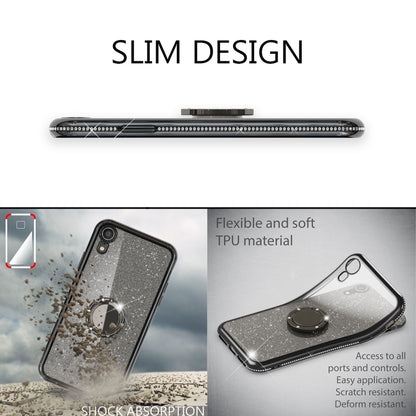 NALIA Ring Hülle kompatibel mit Apple iPhone XR, Glitzer Handyhülle Ultra-Slim Silikon Case Back-Cover mit 360-Grad Fingerhalterung, Schutzhülle Glitter Handy-Tasche Bumper Etui Skin