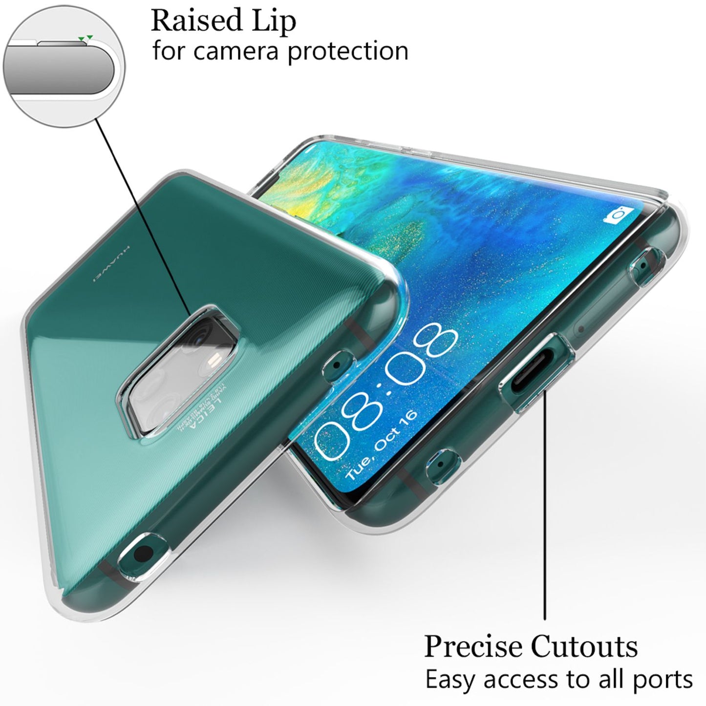NALIA Transparente Silikonhülle für Huawei Mate 20 Pro – Anti-Gelb & Rutschfest – GLAZE (Handyhülle Kristallklar, Schlank & Stoßfest) – Marke aus Berlin