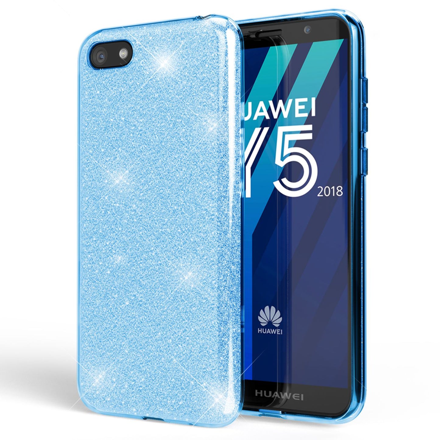 NALIA Glitzerhülle für Huawei Y5 (2018) – Funkelnder Glitzer-Look & Grip – SHINEPOP (Silikon Case) – Marke aus Berlin