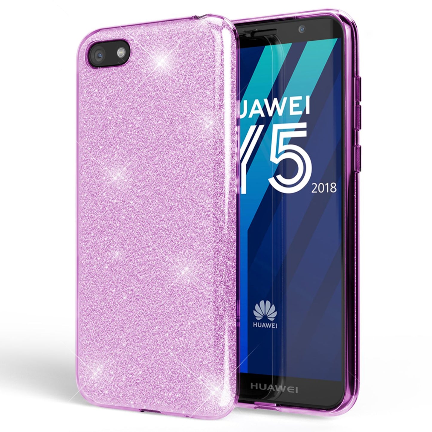NALIA Glitzerhülle für Huawei Y5 (2018) – Funkelnder Glitzer-Look & Grip – SHINEPOP (Silikon Case) – Marke aus Berlin