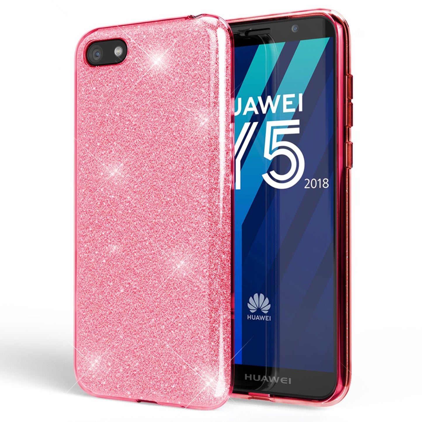 NALIA Glitzerhülle für Huawei Y5 (2018) – Funkelnder Glitzer-Look & Grip – SHINEPOP (Silikon Case) – Marke aus Berlin
