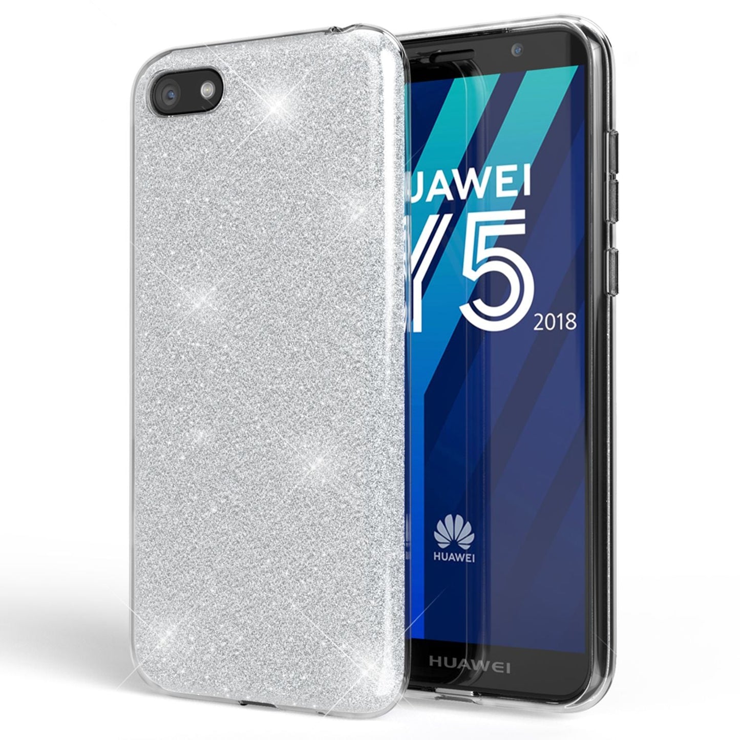 NALIA Glitzerhülle für Huawei Y5 (2018) – Funkelnder Glitzer-Look & Grip – SHINEPOP (Silikon Case) – Marke aus Berlin
