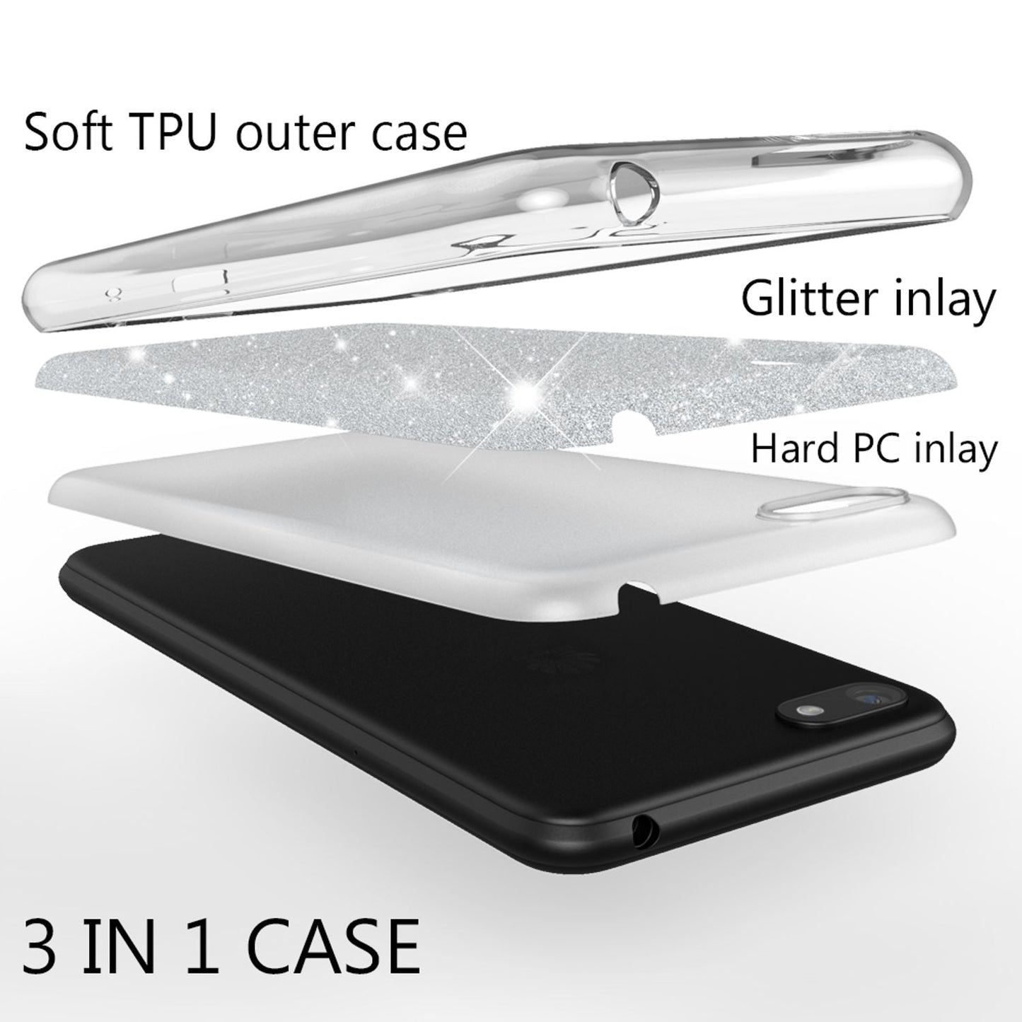 NALIA Glitzerhülle für Huawei Y5 (2018) – Funkelnder Glitzer-Look & Grip – SHINEPOP (Silikon Case) – Marke aus Berlin