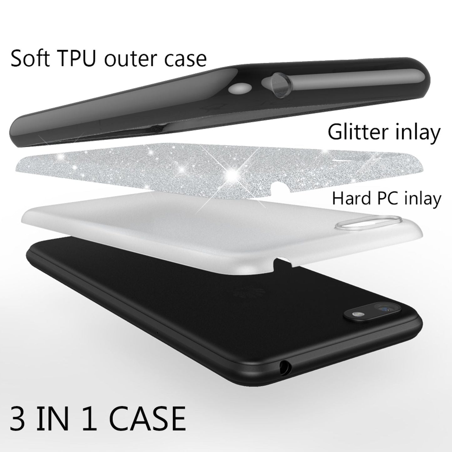 NALIA Glitzerhülle für Huawei Y5 (2018) – Funkelnder Glitzer-Look & Grip – SHINEPOP (Silikon Case) – Marke aus Berlin