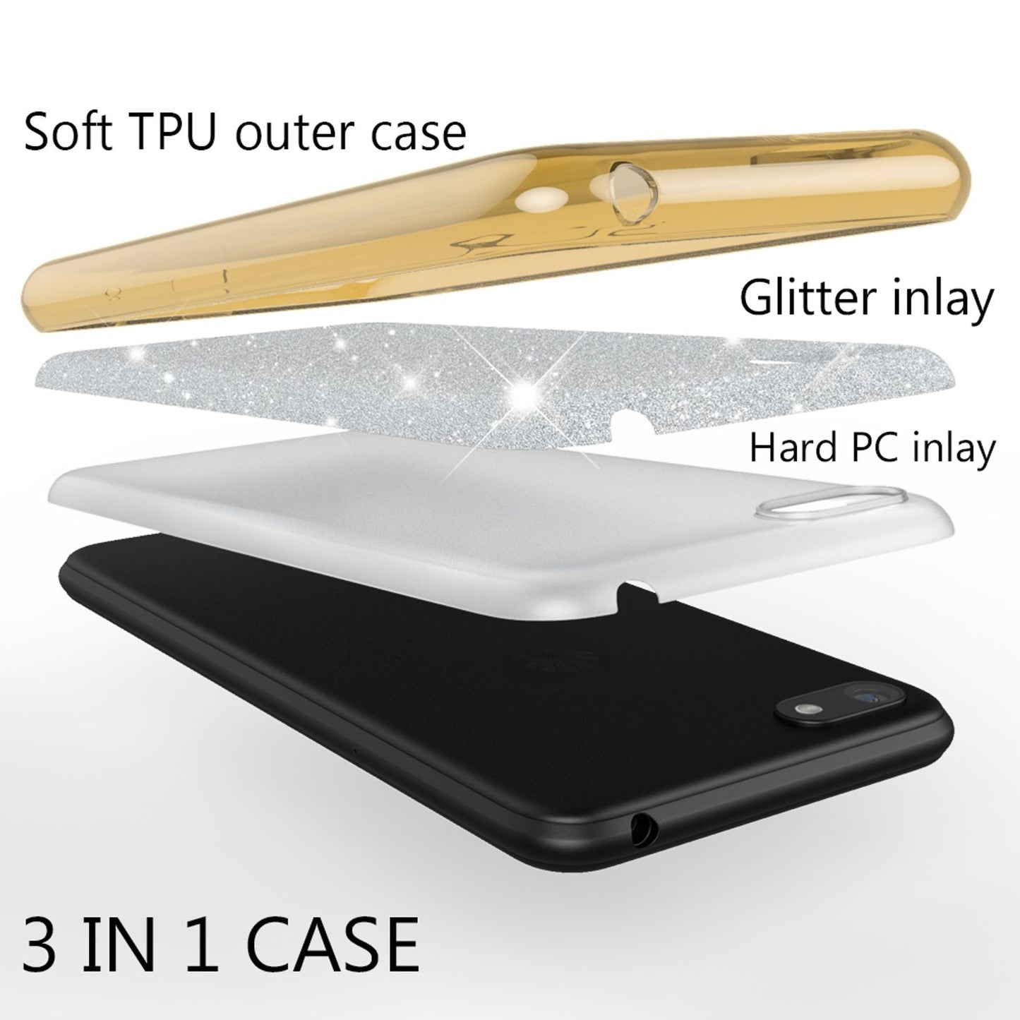 NALIA Glitzerhülle für Huawei Y5 (2018) – Funkelnder Glitzer-Look & Grip – SHINEPOP (Silikon Case) – Marke aus Berlin