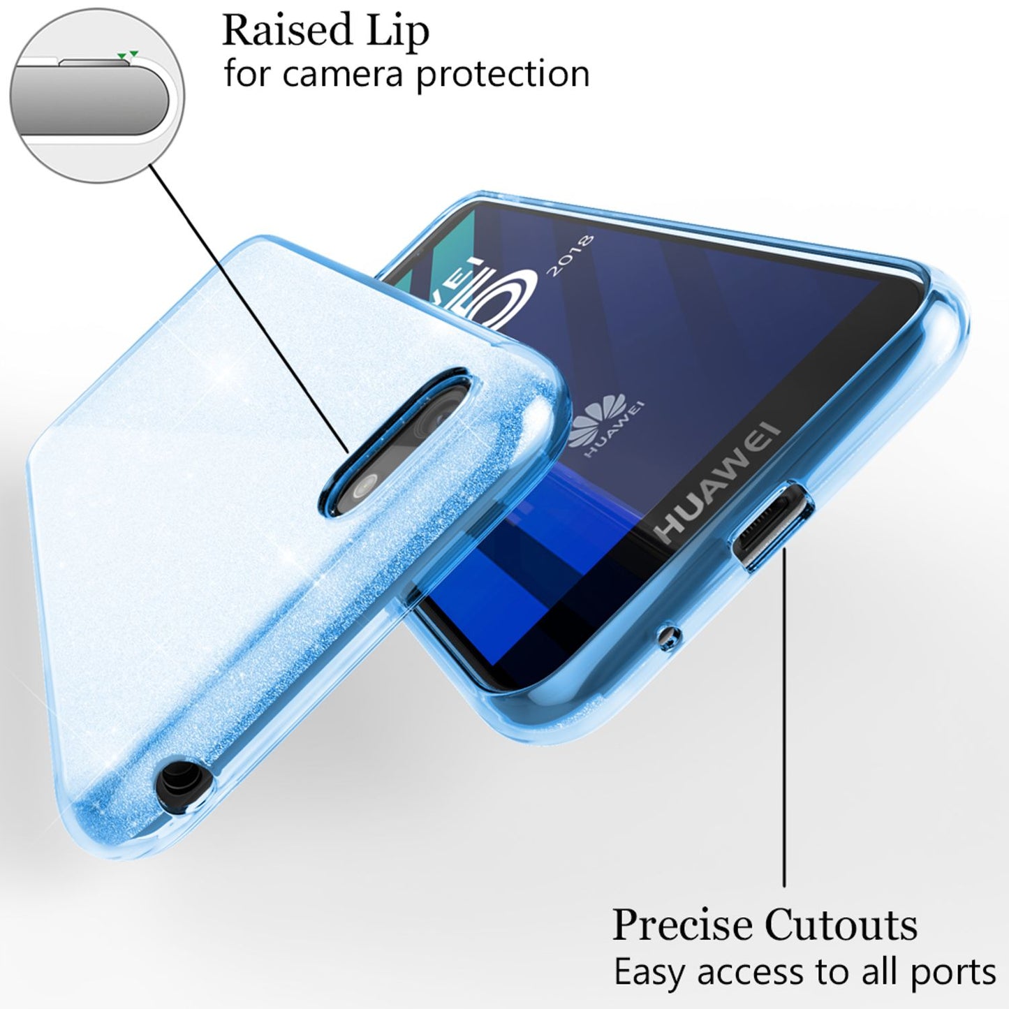 NALIA Glitzerhülle für Huawei Y5 (2018) – Funkelnder Glitzer-Look & Grip – SHINEPOP (Silikon Case) – Marke aus Berlin