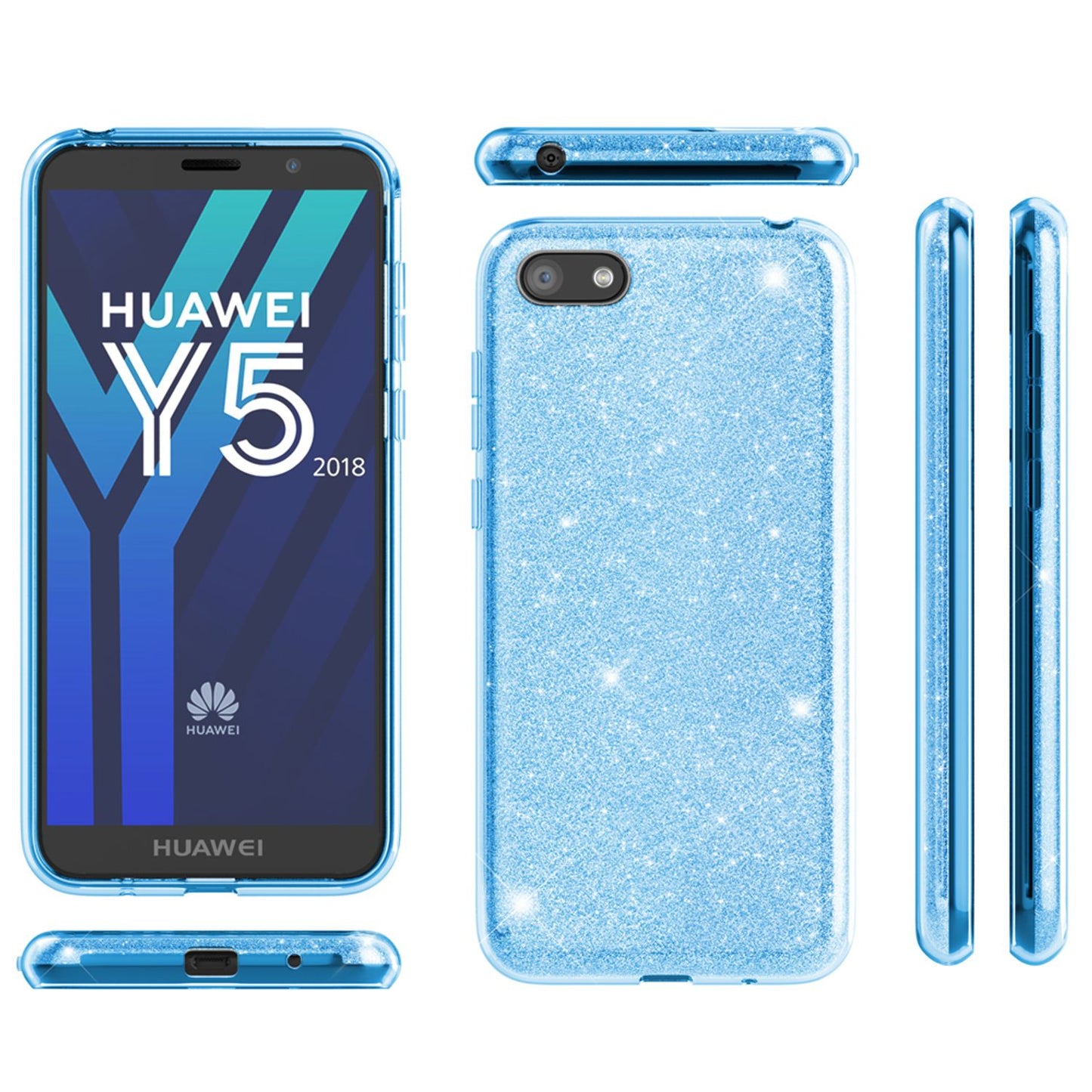 NALIA Glitzerhülle für Huawei Y5 (2018) – Funkelnder Glitzer-Look & Grip – SHINEPOP (Silikon Case) – Marke aus Berlin