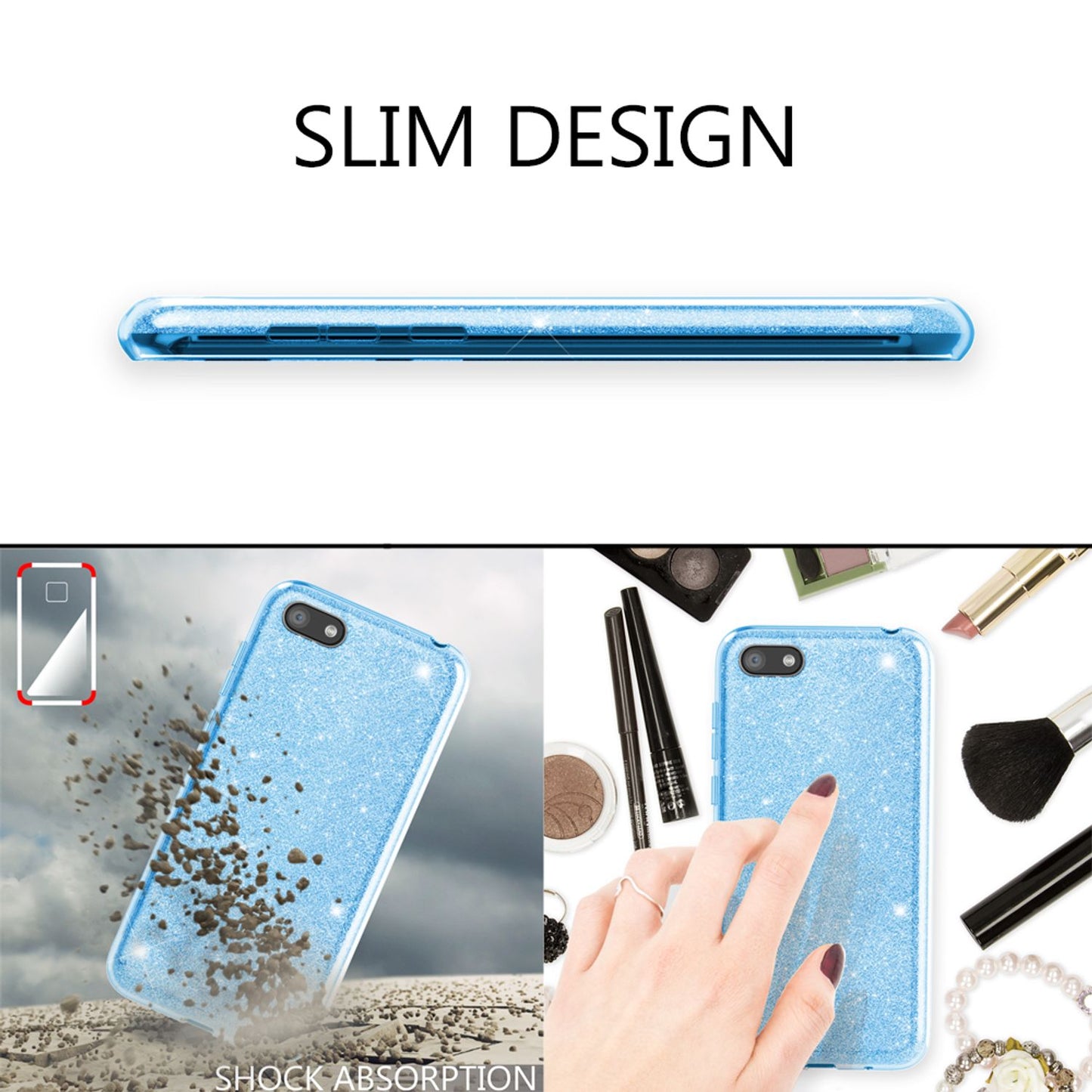 NALIA Glitzerhülle für Huawei Y5 (2018) – Funkelnder Glitzer-Look & Grip – SHINEPOP (Silikon Case) – Marke aus Berlin