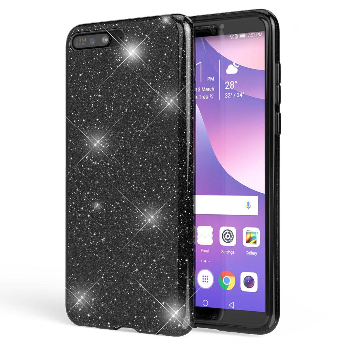 NALIA Glitzerhülle für Huawei Y6 (2018) – Funkelnder Glitzer-Look & Grip – SHINEPOP (Silikon Case) – Marke aus Berlin