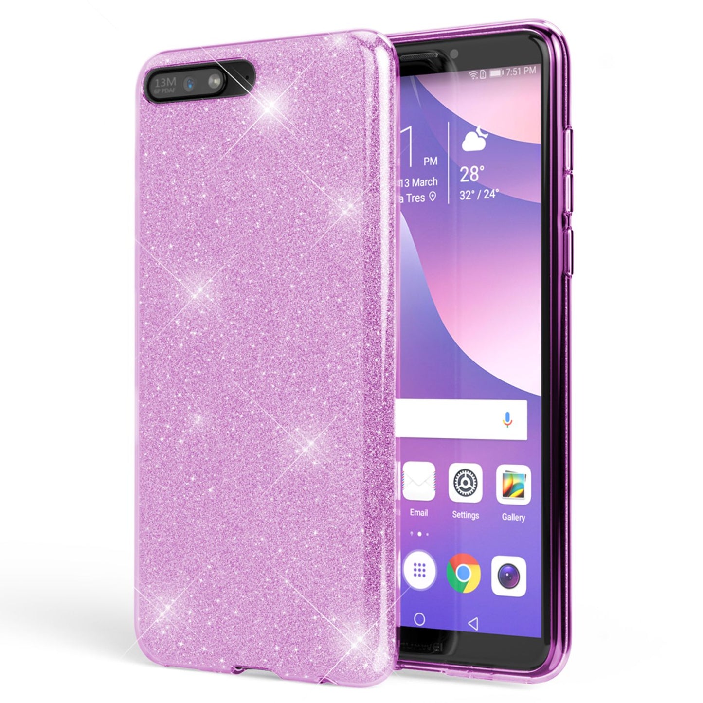NALIA Glitzerhülle für Huawei Y6 (2018) – Funkelnder Glitzer-Look & Grip – SHINEPOP (Silikon Case) – Marke aus Berlin