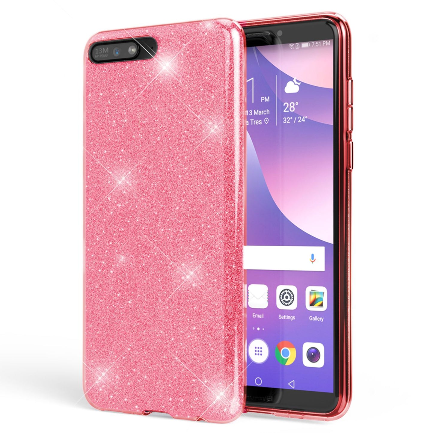 NALIA Glitzerhülle für Huawei Y6 (2018) – Funkelnder Glitzer-Look & Grip – SHINEPOP (Silikon Case) – Marke aus Berlin