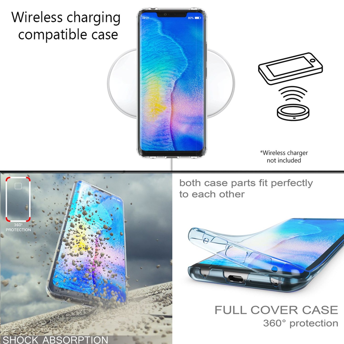 NALIA 360 Grad Hülle kompatibel mit Huawei Mate20 Pro, Full Cover Rundum Doppel-Schutz, Dünnes Ganzkörper Case Silikon Etui Handytasche, Displayschutz & Rückseite Handyhülle