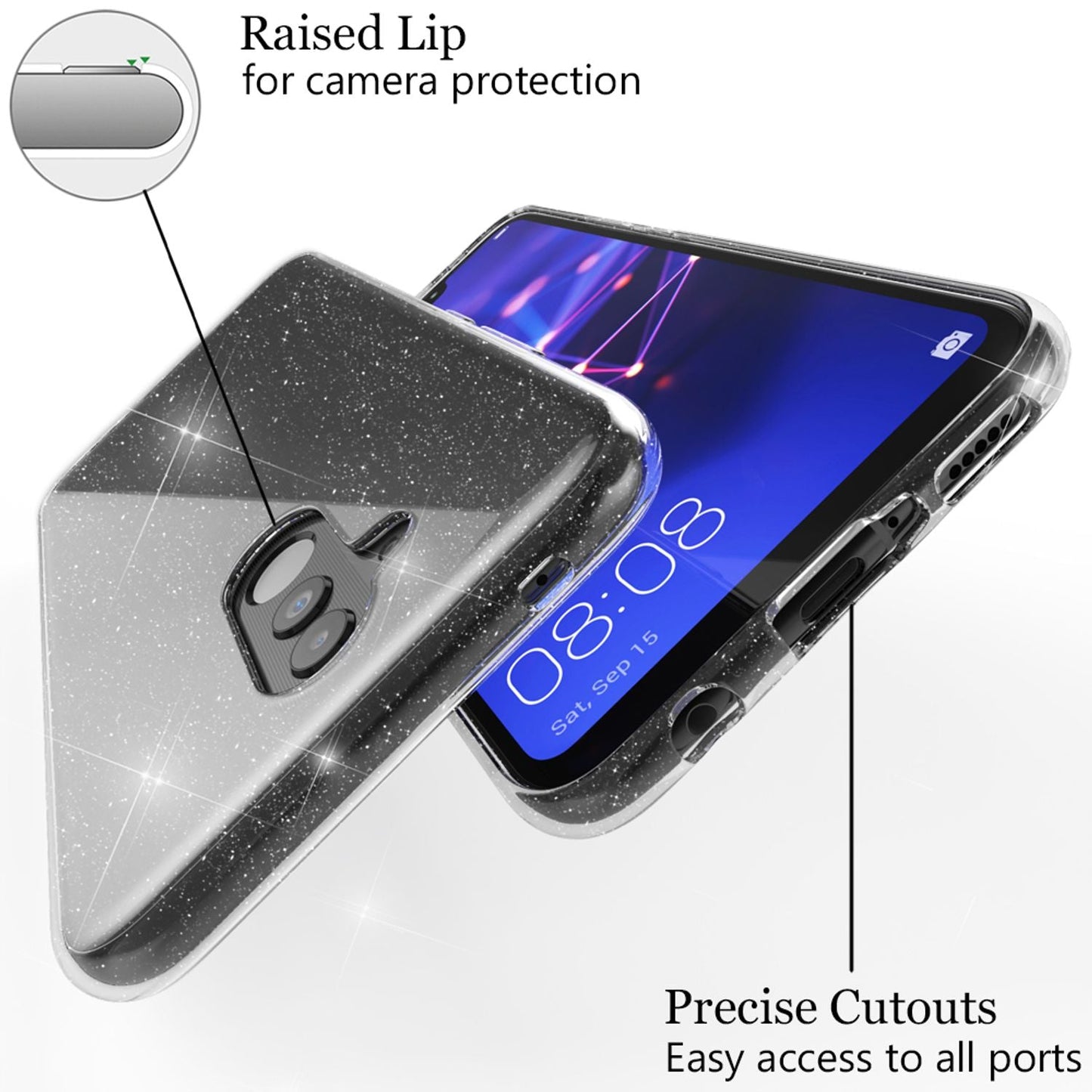 NALIA Glitzerhülle für Huawei Mate 20 Lite – Funkelndes Silikon Case – DAZZLIN (Transparent & Stoßfest) – Marke aus Berlin