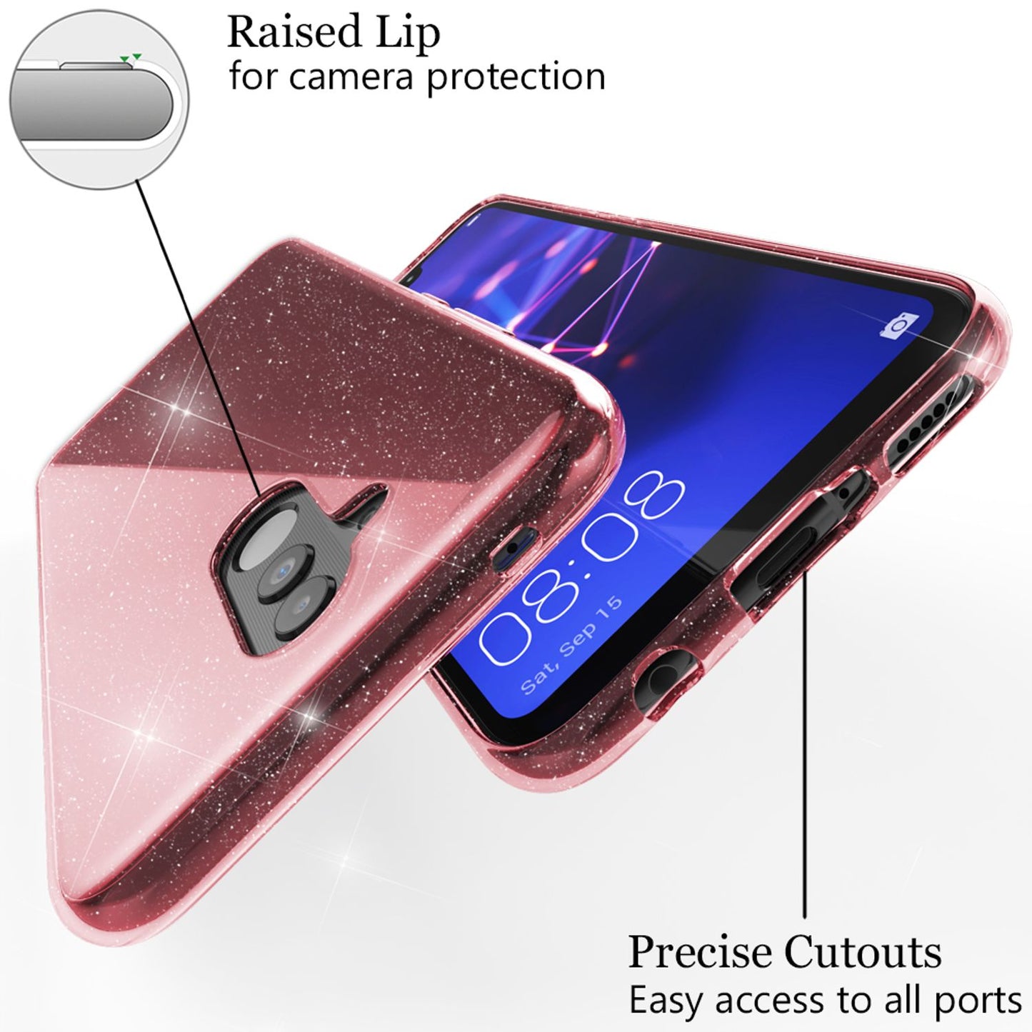 NALIA Glitzerhülle für Huawei Mate 20 Lite – Funkelndes Silikon Case – DAZZLIN (Transparent & Stoßfest) – Marke aus Berlin