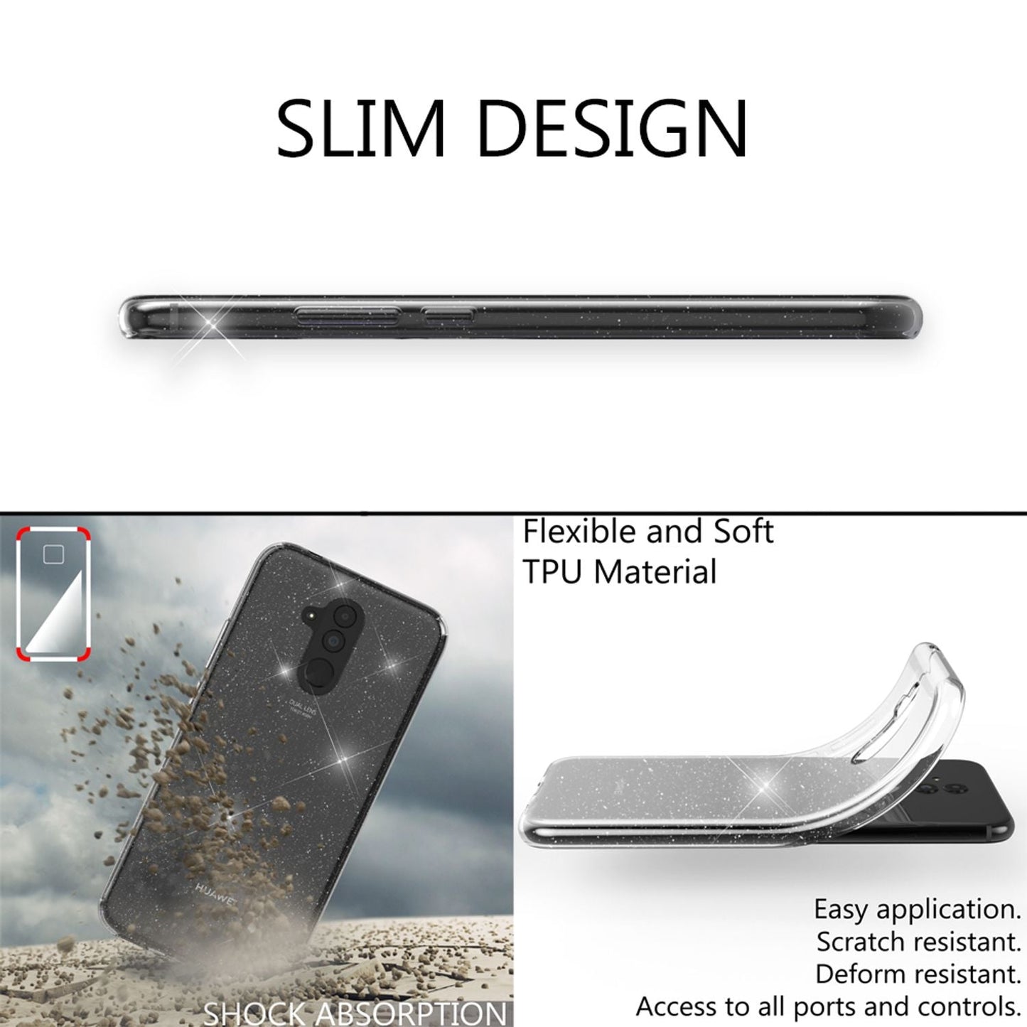 NALIA Glitzerhülle für Huawei Mate 20 Lite – Funkelndes Silikon Case – DAZZLIN (Transparent & Stoßfest) – Marke aus Berlin