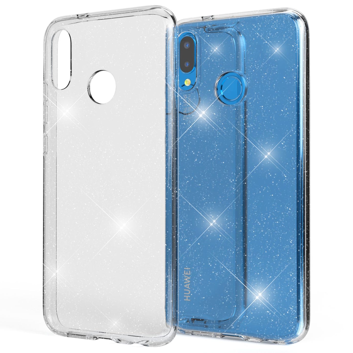 NALIA Glitzerhülle für Huawei P20 Lite – Funkelndes Silikon Case – DAZZLIN (Transparent & Stoßfest) – Marke aus Berlin