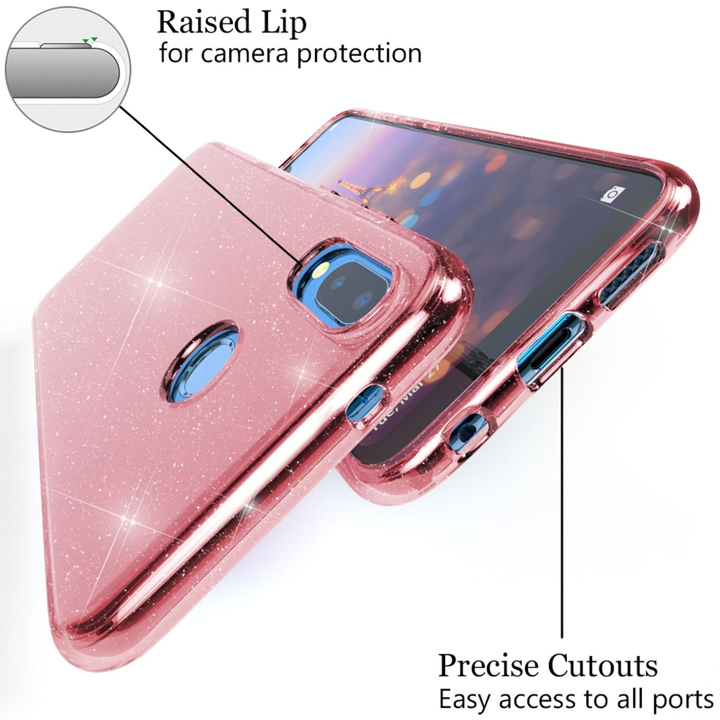 NALIA Glitzerhülle für Huawei P20 Lite – Funkelndes Silikon Case – DAZZLIN (Transparent & Stoßfest) – Marke aus Berlin