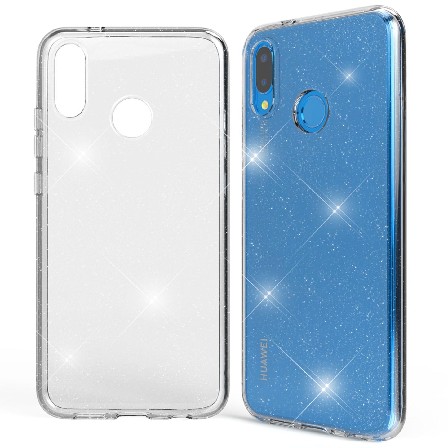 NALIA Glitzerhülle für Huawei P20 Lite – Funkelndes Silikon Case – DAZZLIN (Transparent & Stoßfest) – Marke aus Berlin