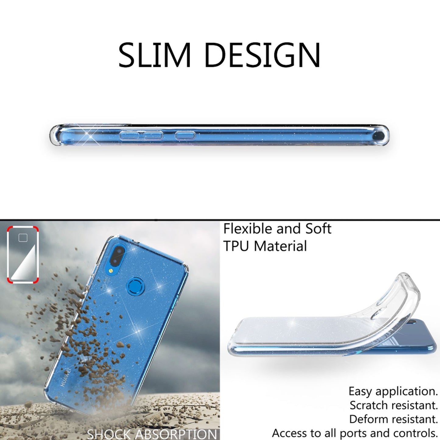 NALIA Glitzerhülle für Huawei P20 Lite – Funkelndes Silikon Case – DAZZLIN (Transparent & Stoßfest) – Marke aus Berlin