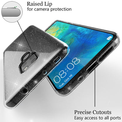 NALIA Glitzerhülle für Huawei Mate 20 – Funkelndes Silikon Case – DAZZLIN (Transparent & Stoßfest) – Marke aus Berlin