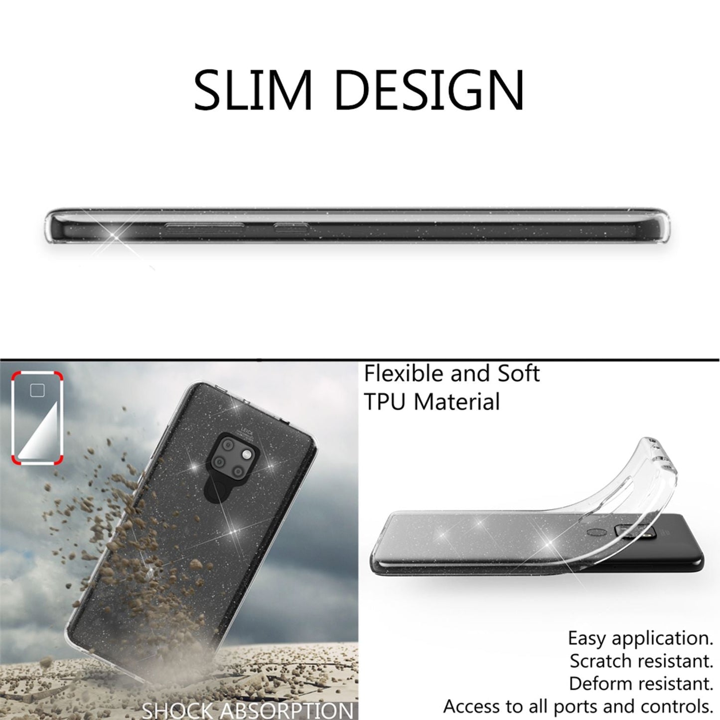 NALIA Glitzerhülle für Huawei Mate 20 – Funkelndes Silikon Case – DAZZLIN (Transparent & Stoßfest) – Marke aus Berlin