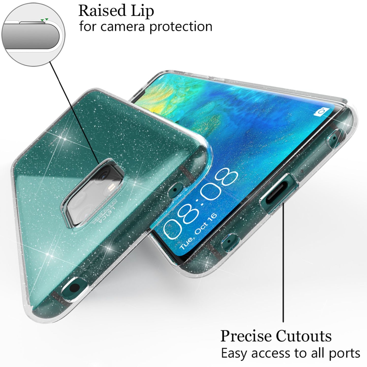NALIA Glitzerhülle für Huawei Mate 20 Pro – Funkelndes Silikon Case – DAZZLIN (Transparent & Stoßfest) – Marke aus Berlin
