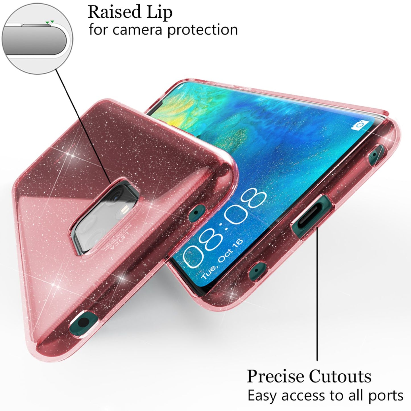 NALIA Glitzerhülle für Huawei Mate 20 Pro – Funkelndes Silikon Case – DAZZLIN (Transparent & Stoßfest) – Marke aus Berlin