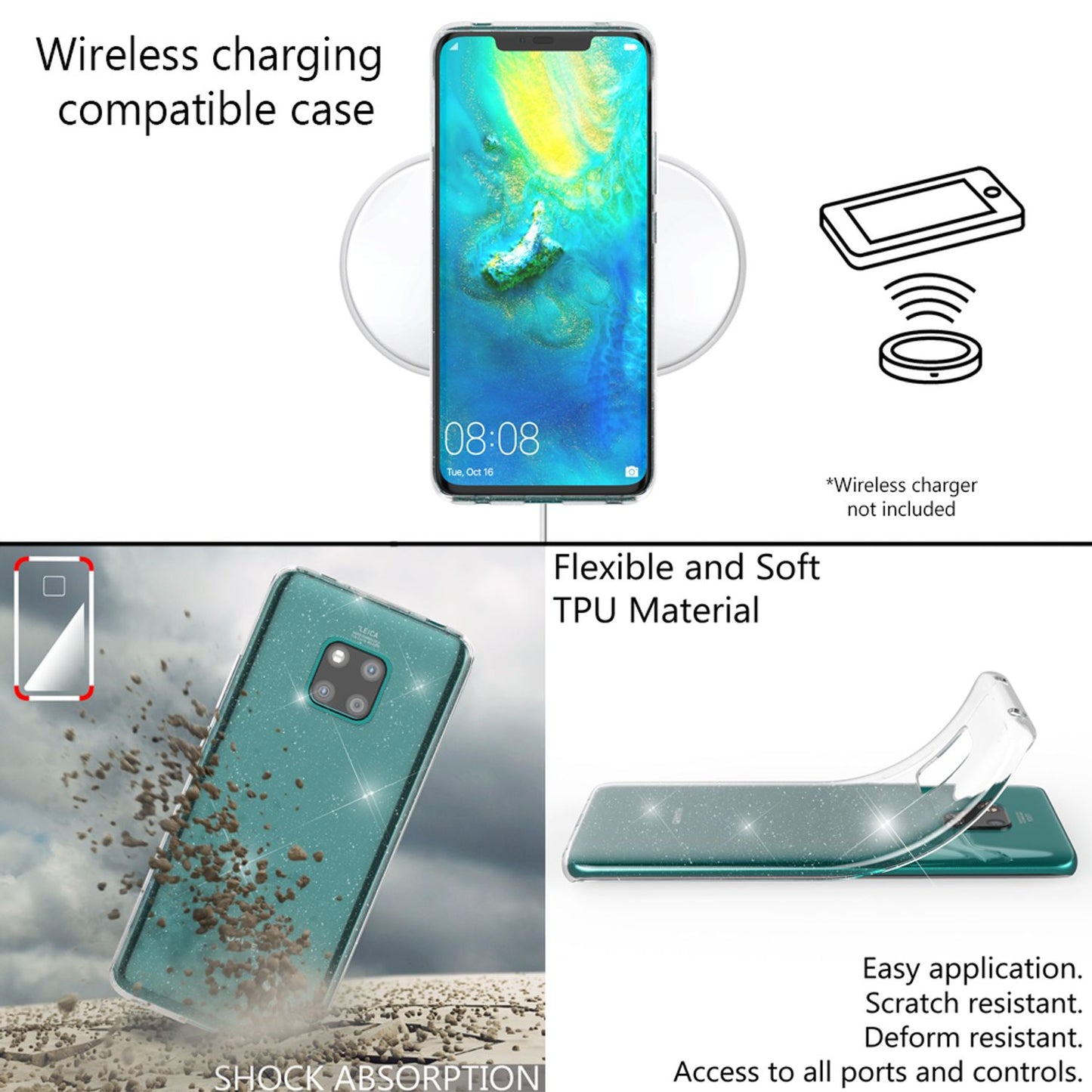 NALIA Glitzerhülle für Huawei Mate 20 Pro – Funkelndes Silikon Case – DAZZLIN (Transparent & Stoßfest) – Marke aus Berlin