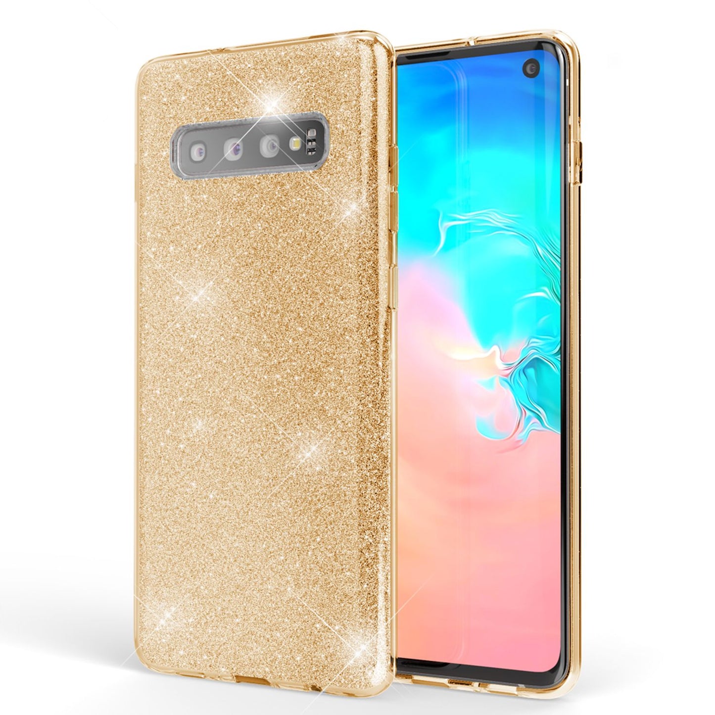 NALIA Glitzerhülle für Samsung Galaxy S10 – Funkelnder Glitzer-Look & Grip – SHINEPOP (Silikon Case) – Marke aus Berlin