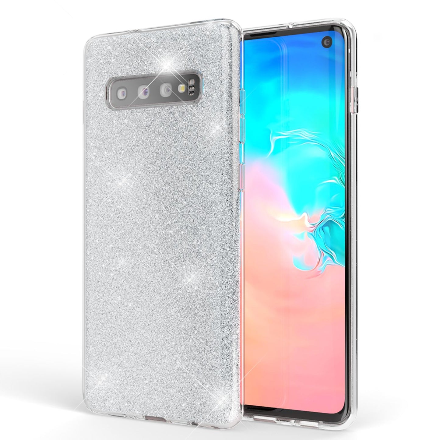 NALIA Glitzerhülle für Samsung Galaxy S10 – Funkelnder Glitzer-Look & Grip – SHINEPOP (Silikon Case) – Marke aus Berlin