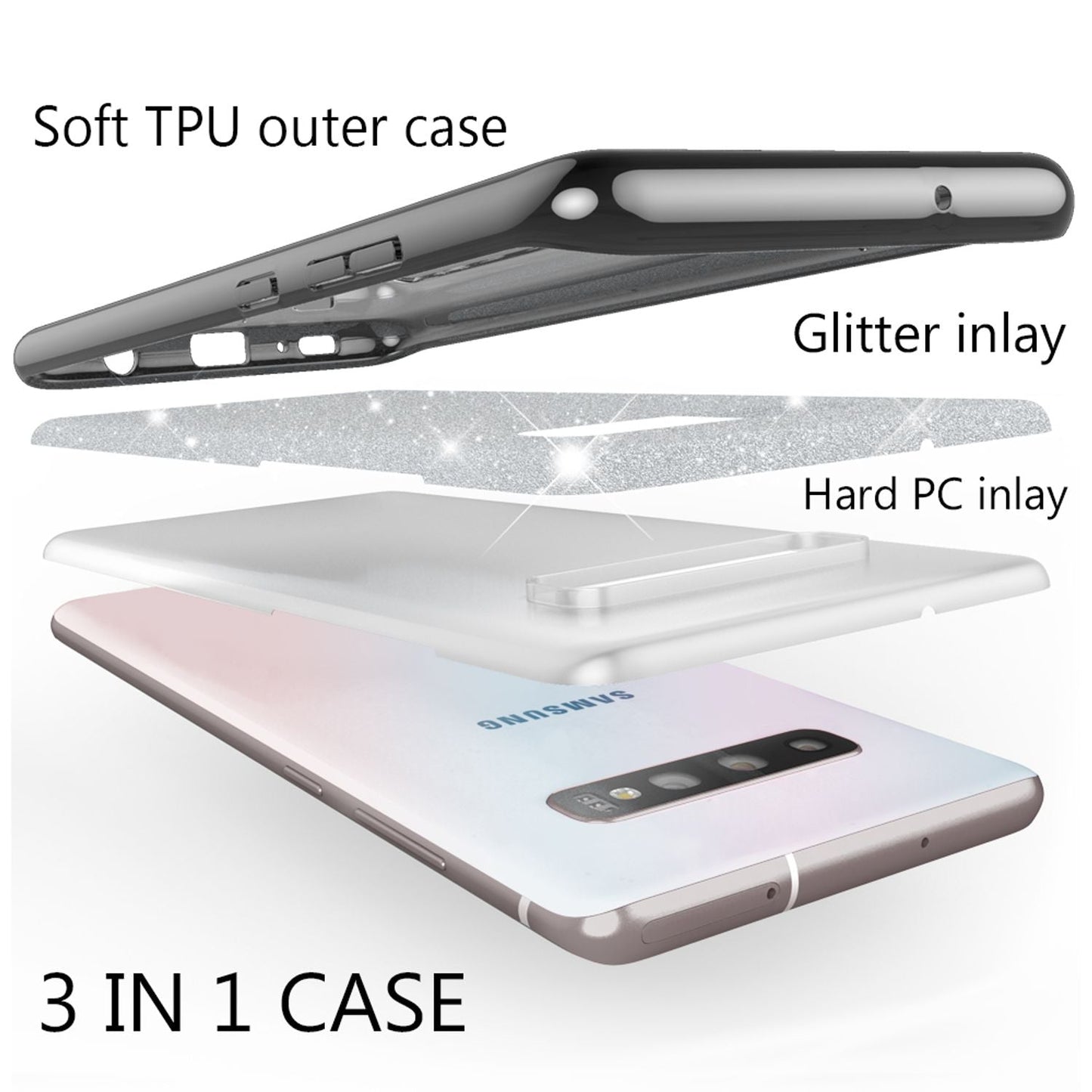 NALIA Glitzerhülle für Samsung Galaxy S10 – Funkelnder Glitzer-Look & Grip – SHINEPOP (Silikon Case) – Marke aus Berlin