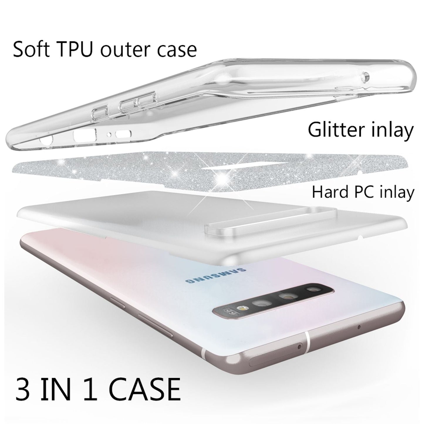 NALIA Glitzerhülle für Samsung Galaxy S10 – Funkelnder Glitzer-Look & Grip – SHINEPOP (Silikon Case) – Marke aus Berlin