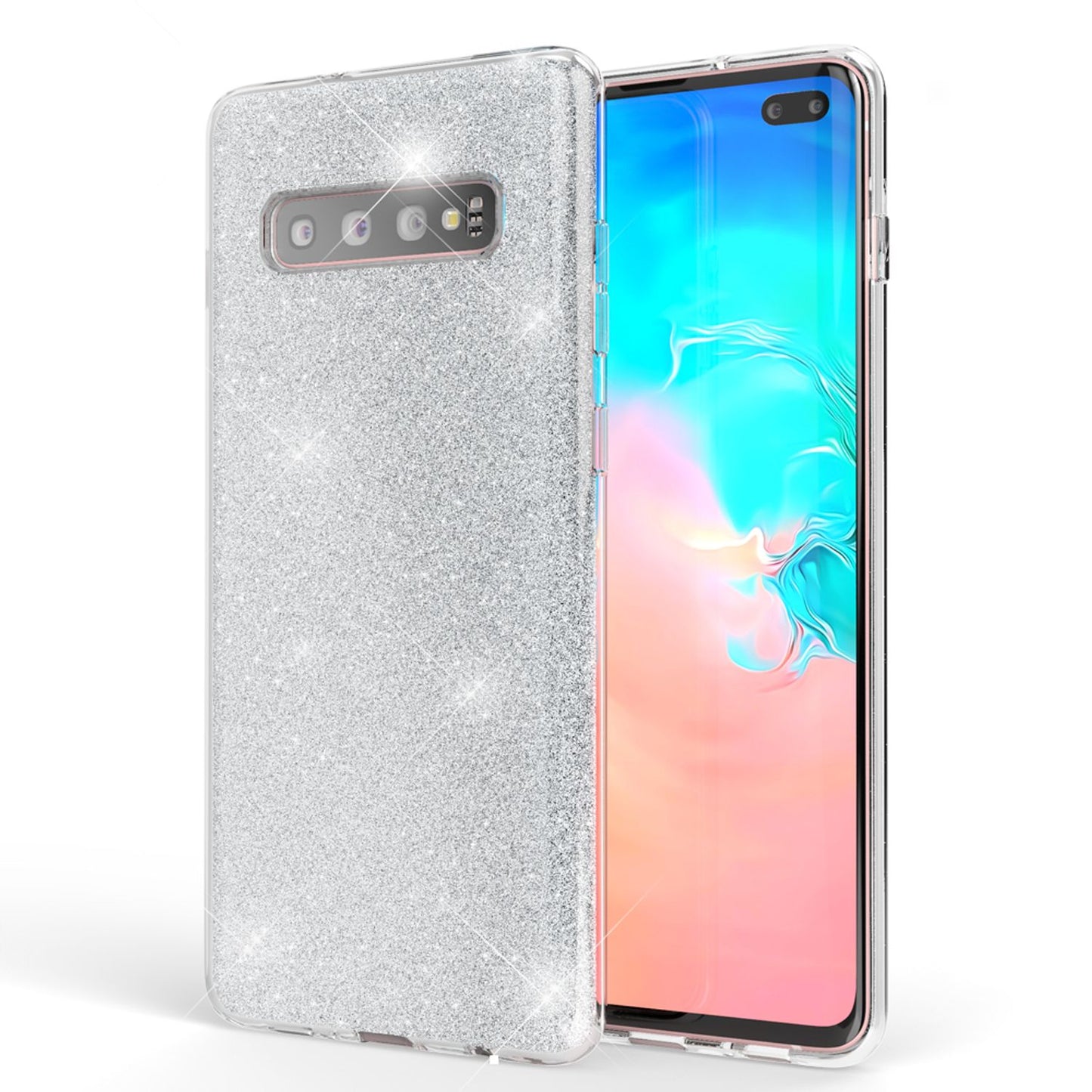 NALIA Glitzerhülle für Samsung Galaxy S10 Plus – Funkelnder Glitzer-Look & Grip – SHINEPOP (Silikon Case) – Marke aus Berlin