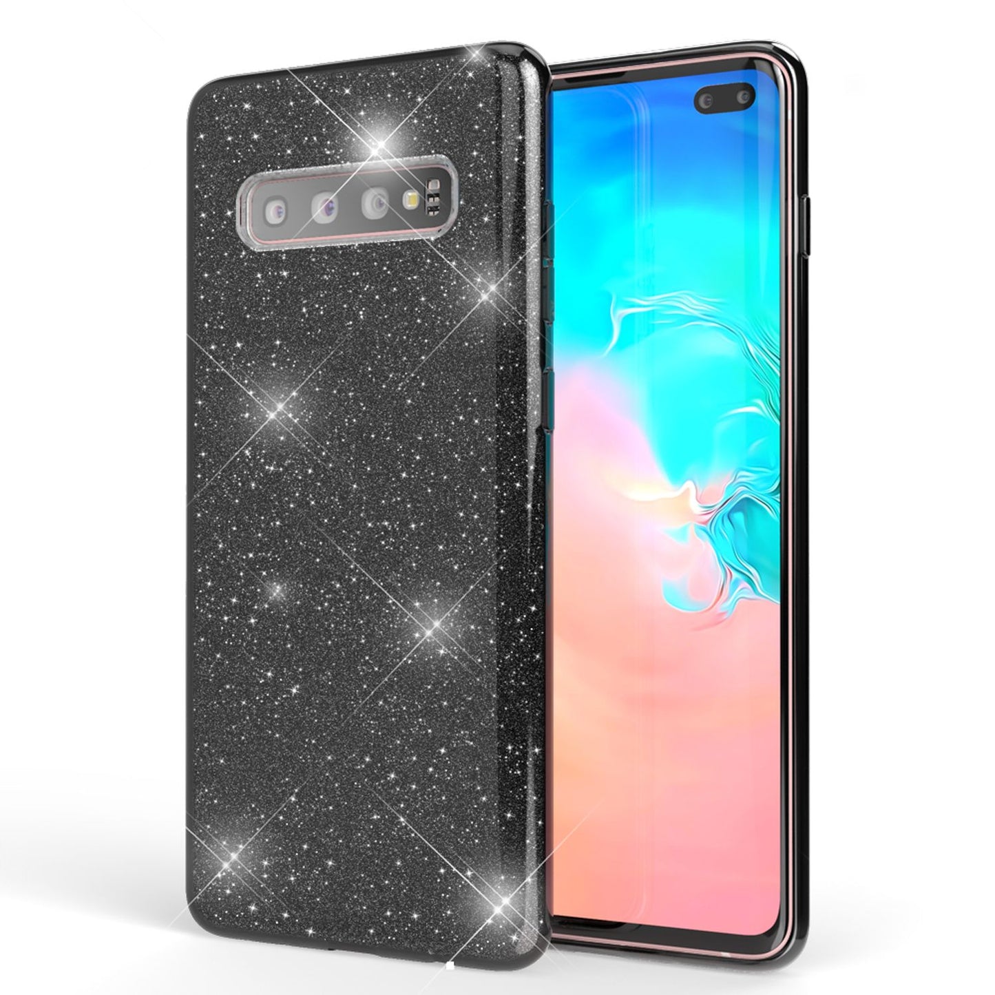 NALIA Glitzerhülle für Samsung Galaxy S10 Plus – Funkelnder Glitzer-Look & Grip – SHINEPOP (Silikon Case) – Marke aus Berlin