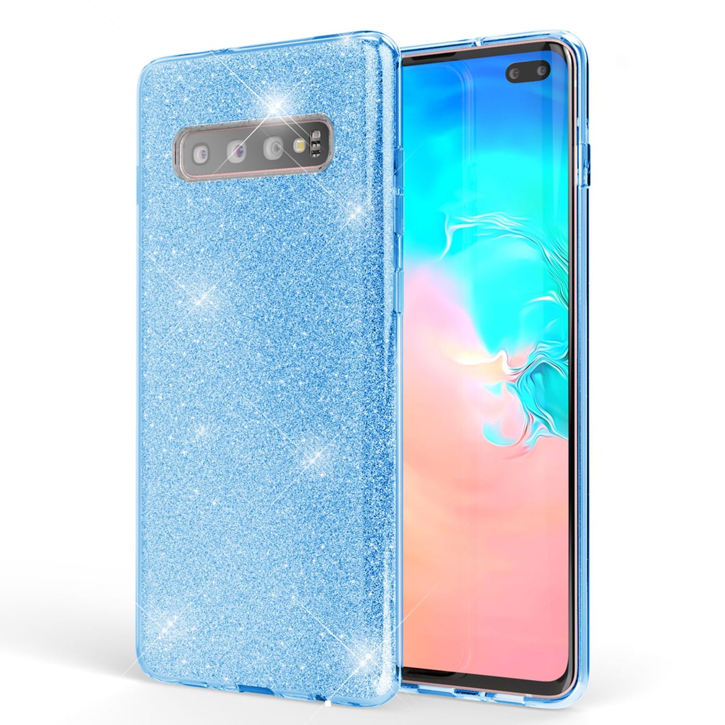 NALIA Glitzerhülle für Samsung Galaxy S10 Plus – Funkelnder Glitzer-Look & Grip – SHINEPOP (Silikon Case) – Marke aus Berlin