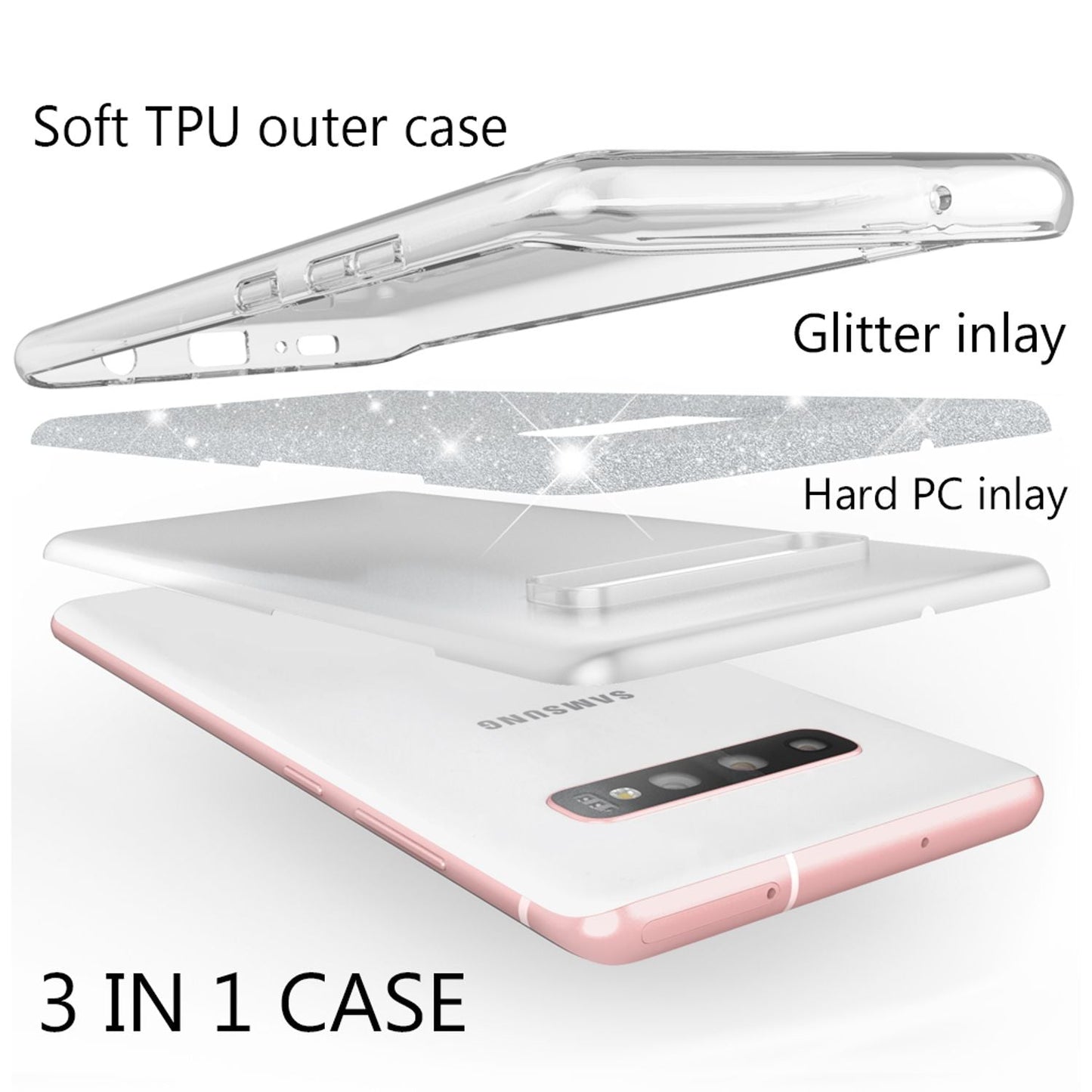 NALIA Glitzerhülle für Samsung Galaxy S10 Plus – Funkelnder Glitzer-Look & Grip – SHINEPOP (Silikon Case) – Marke aus Berlin