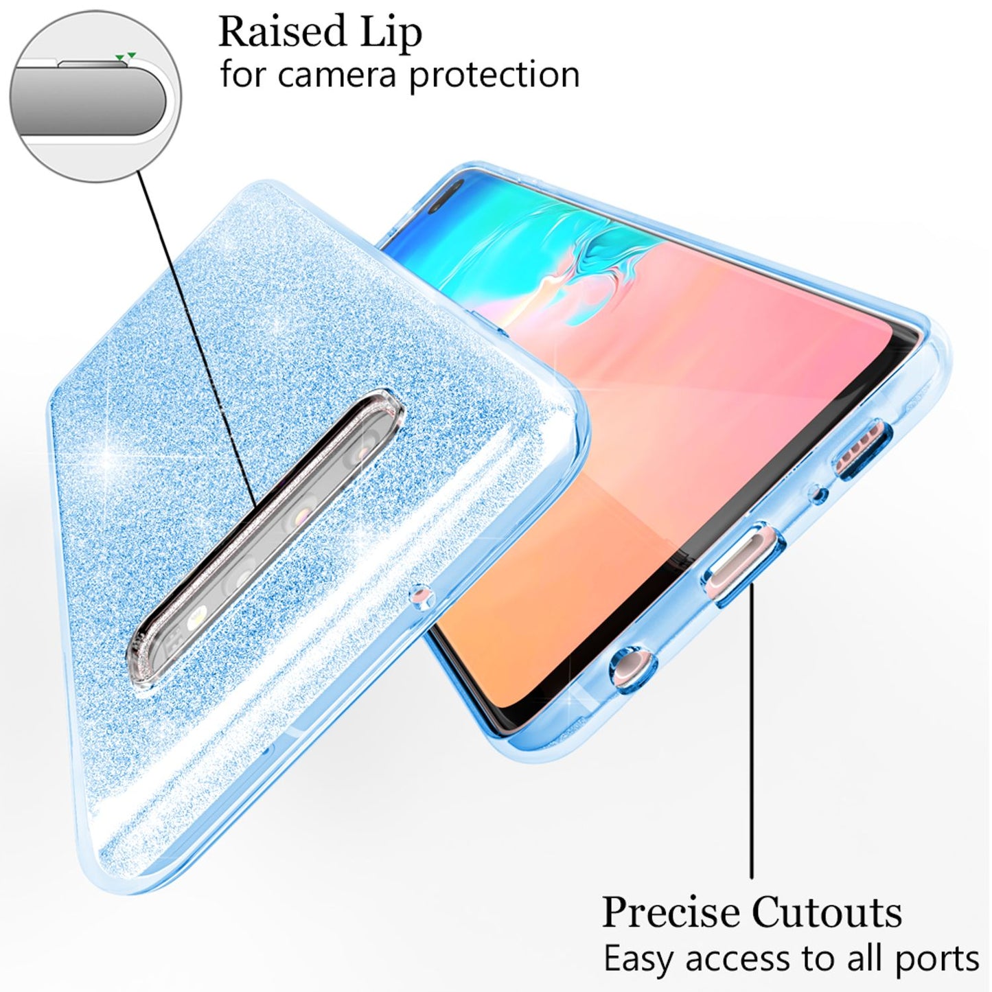 NALIA Glitzerhülle für Samsung Galaxy S10 Plus – Funkelnder Glitzer-Look & Grip – SHINEPOP (Silikon Case) – Marke aus Berlin