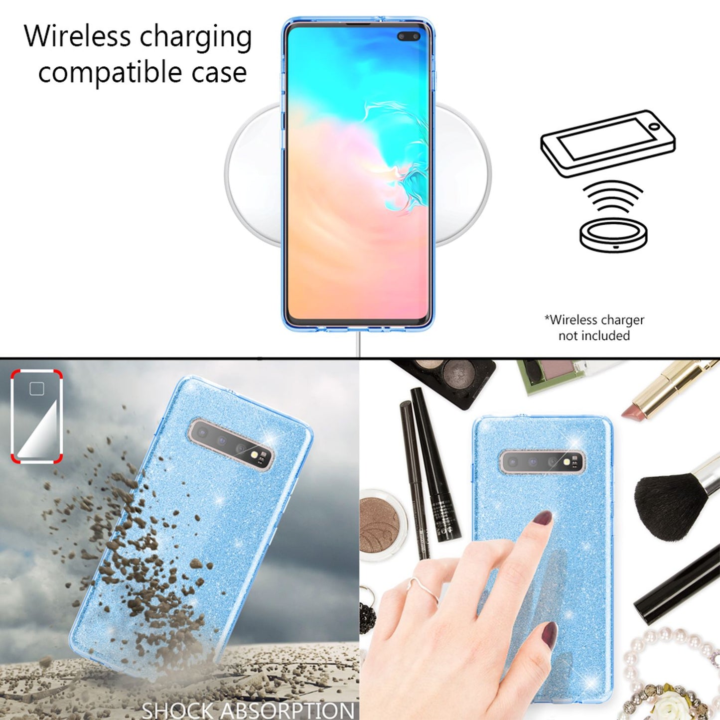NALIA Glitzerhülle für Samsung Galaxy S10 Plus – Funkelnder Glitzer-Look & Grip – SHINEPOP (Silikon Case) – Marke aus Berlin