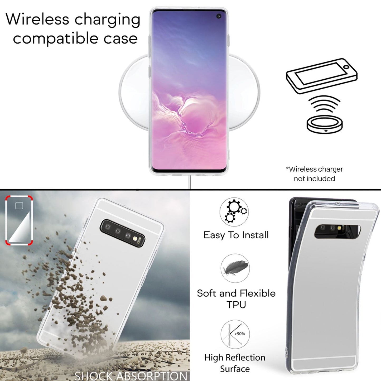 NALIA Spiegel Hülle kompatibel mit Samsung Galaxy S10, Ultra-Slim Handyhülle Mirror TPU Silikon Case, Dünne Schutz-Hülle Back-Cover Verspiegelt, Handy-Tasche Bumper Smart-Phone Etui