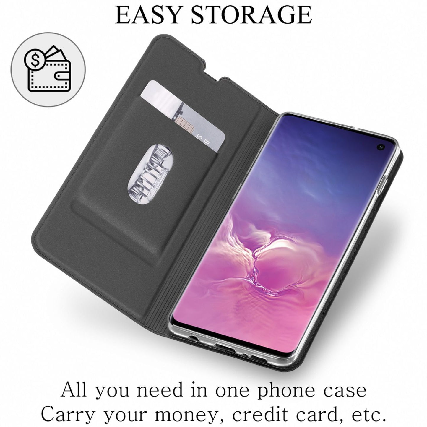 NALIA Hülle kompatibel mit Samsung Galaxy S10, Slim Kickstand Handyhülle Flip-Case Kunstleder Book-Cover mit Magnet, Etui Ganzkörper Schutzhülle Dünne Rundum Handy-Tasche Bumper - Schwarz Grau