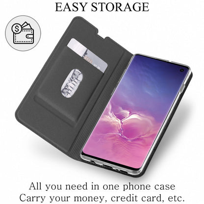 NALIA Hülle kompatibel mit Samsung Galaxy S10, Slim Kickstand Handyhülle Flip-Case Kunstleder Book-Cover mit Magnet, Etui Ganzkörper Schutzhülle Dünne Rundum Handy-Tasche Bumper - Schwarz Grau