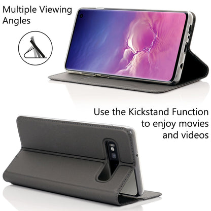 NALIA Hülle kompatibel mit Samsung Galaxy S10, Slim Kickstand Handyhülle Flip-Case Kunstleder Book-Cover mit Magnet, Etui Ganzkörper Schutzhülle Dünne Rundum Handy-Tasche Bumper - Schwarz Grau